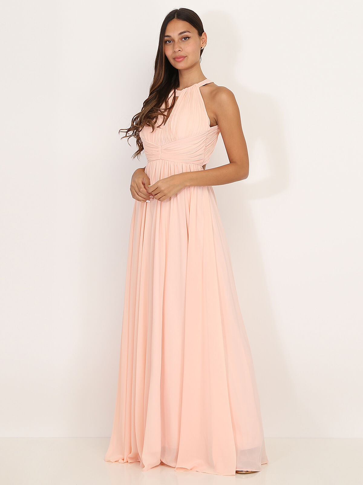 Robe longue drapée dos nu- Rose