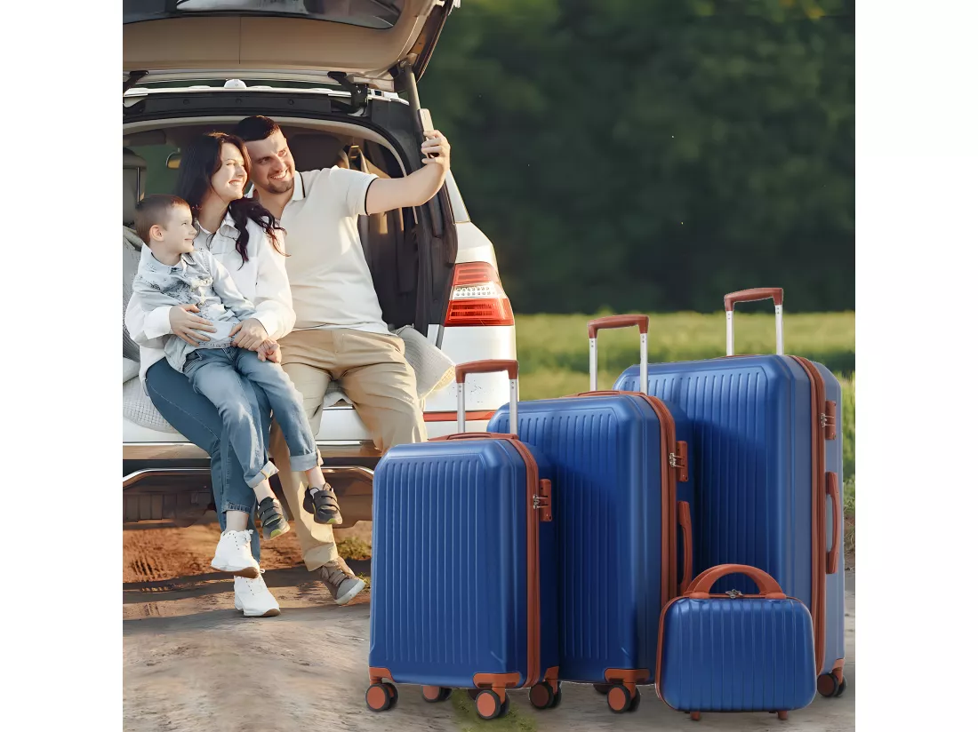 Bagage à main de 4 pièces 14&20&24&28 pouces– bagage à coque rigide - Avec poignées télescopiques en métal - bleu