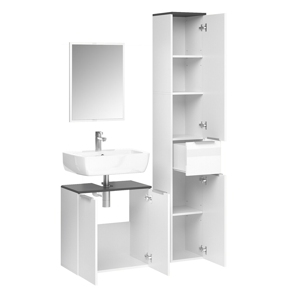 VICCO Badmöbel-Set OTIS Weiß - Hochschrank Waschtischunterschrank Spiegel