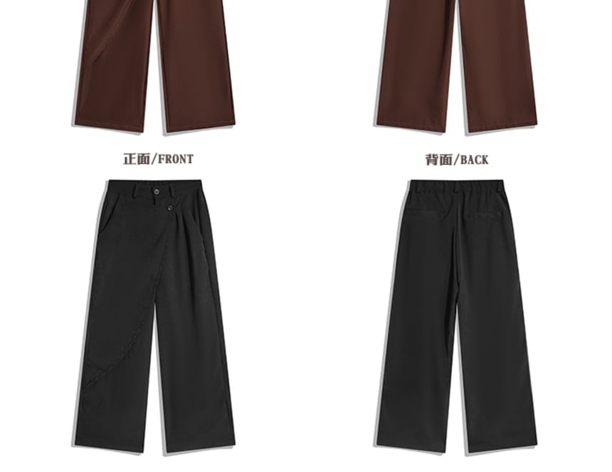 purplelouve - Mid Rise Plain Asymmetrische Pantalon met Wijde Pijpen