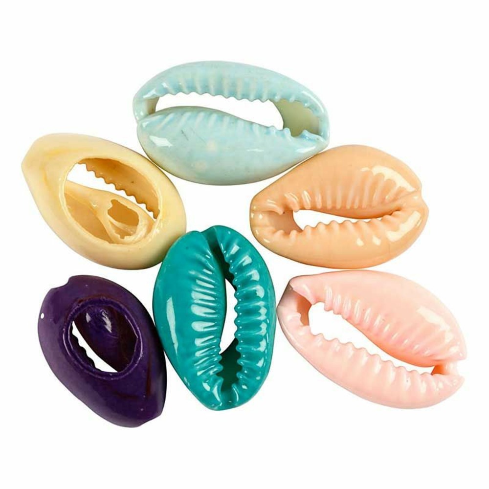 6 perles coquillage 20 mm - multicolore