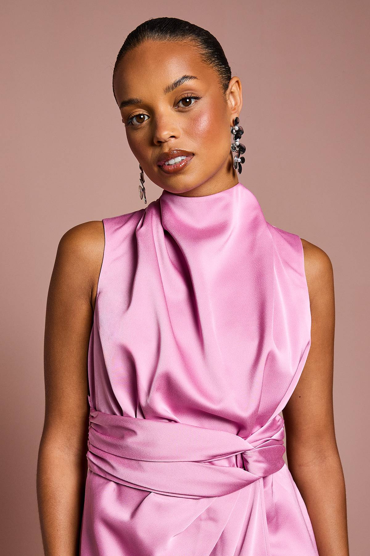 Coast Robe Midi Satinée Petite Avec Taille Torsadée