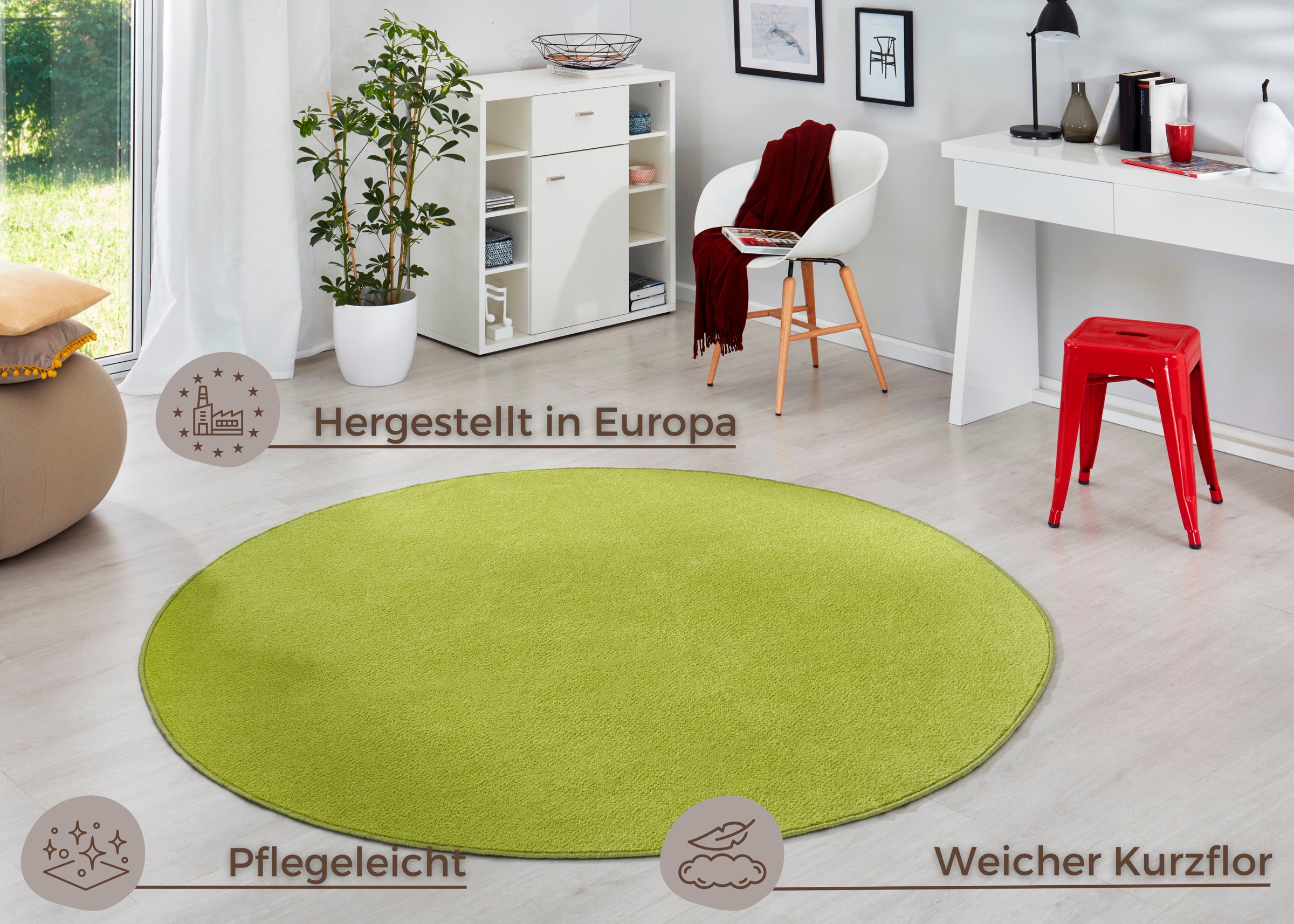 HANSE Home Teppich »Fancy« rund 7 mm Höhe Kurzflor, Weich, Einfarbig, Wohnzimmer, Schlafzimmer, Esszimmer
