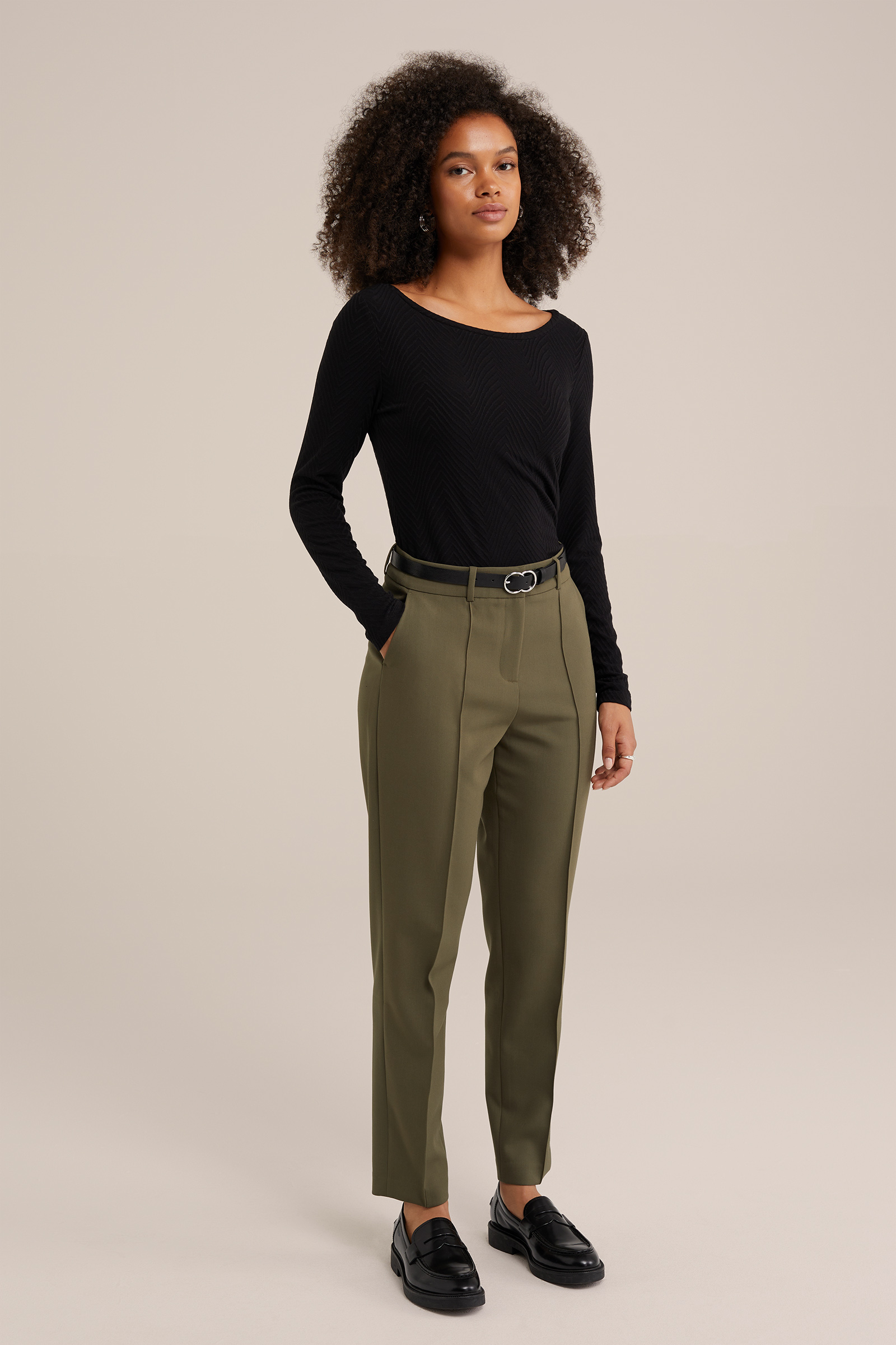 T-shirt met structuur WE Fashion Zwart