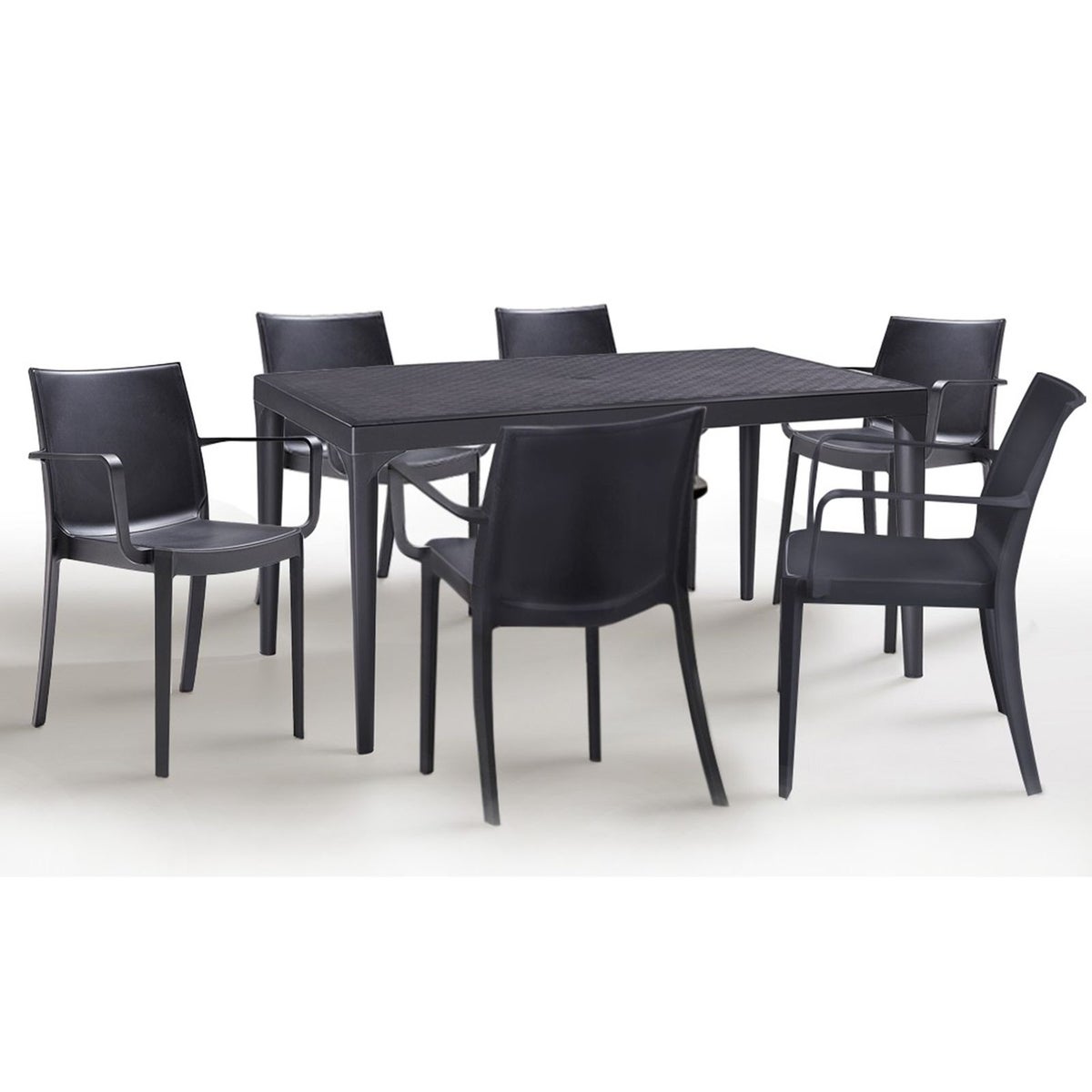 BICA Weerbestendige Eettafelset 7-delig Victoria met 6 Stoelen & Grote Tafel Oslo Grafiet