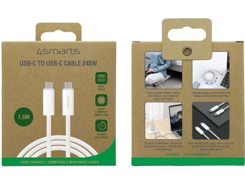 4smarts USB 3.1-Kabel PremiumCord 240W USB C - USB C 1.5 m USB-C Kabel PremiumCord 240W 1.5m weiss, Case Friendly