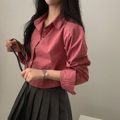 KONGER - Effen cropped shirt met lange mouwen