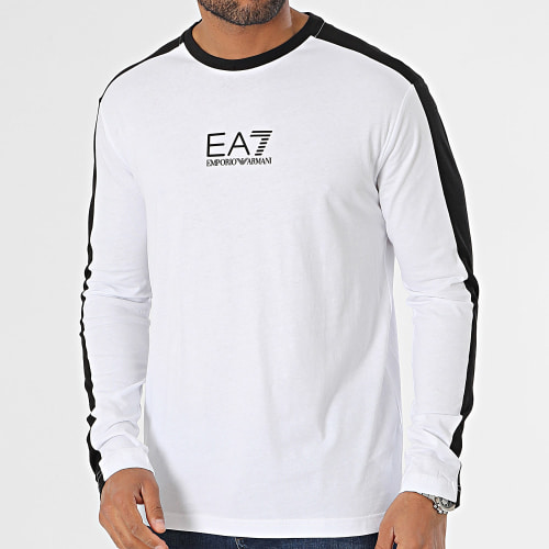 Tee Shirt Manches Longues A Bandes 6RPT16-PJ05Z Blanc