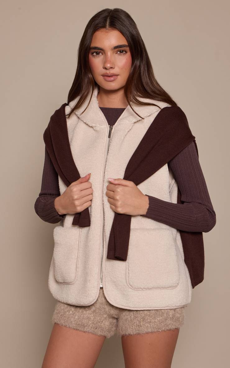 Crème Gilet Sans Manches Zippé En Synthétique Borg