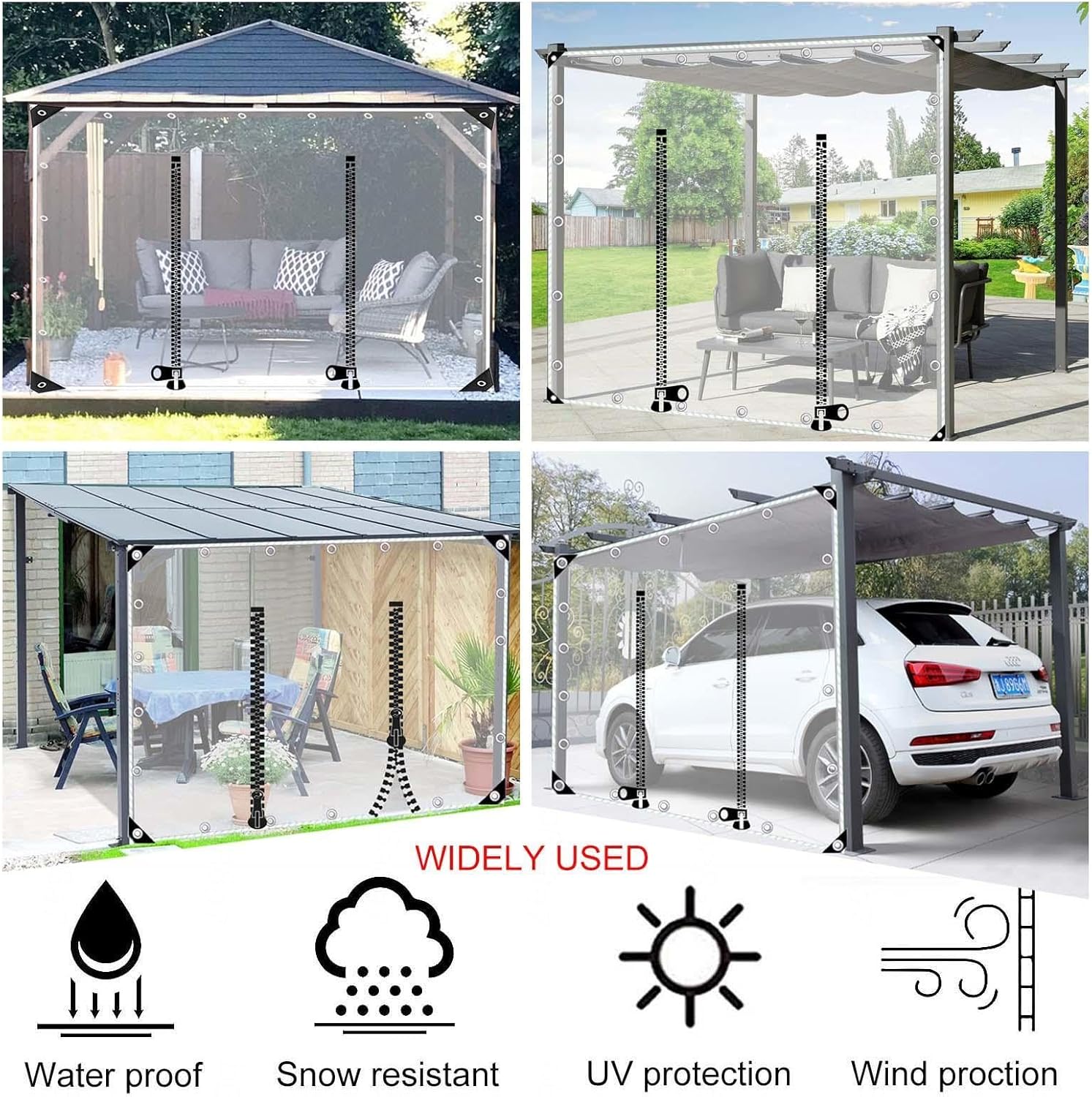 Outdoor Wasserdichte Durchsichtige Pergola Pavillon Abdeckplane mit Reißverschluss Tür Wetterfeste PVC Abdeckplane für Terrasse 2,7 * 1,8 m