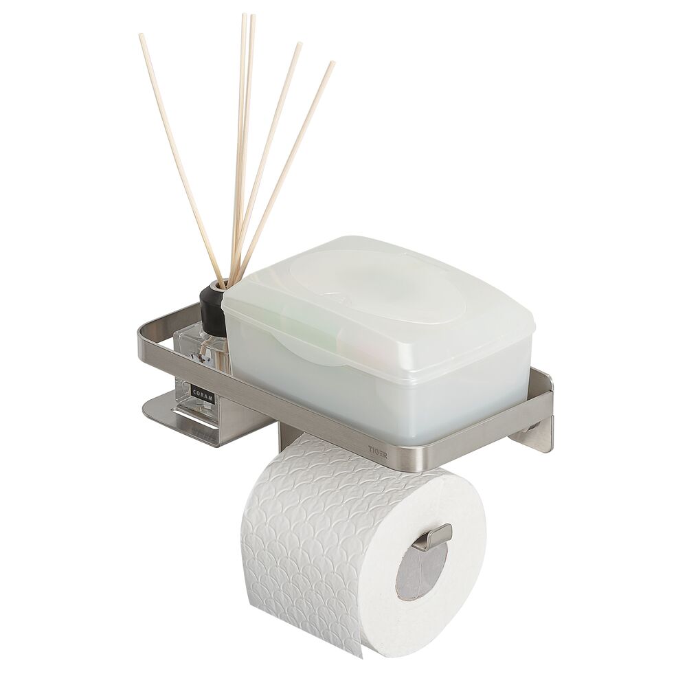 Tiger Caddy toiletrolhouder met planchet RVS geborsteld