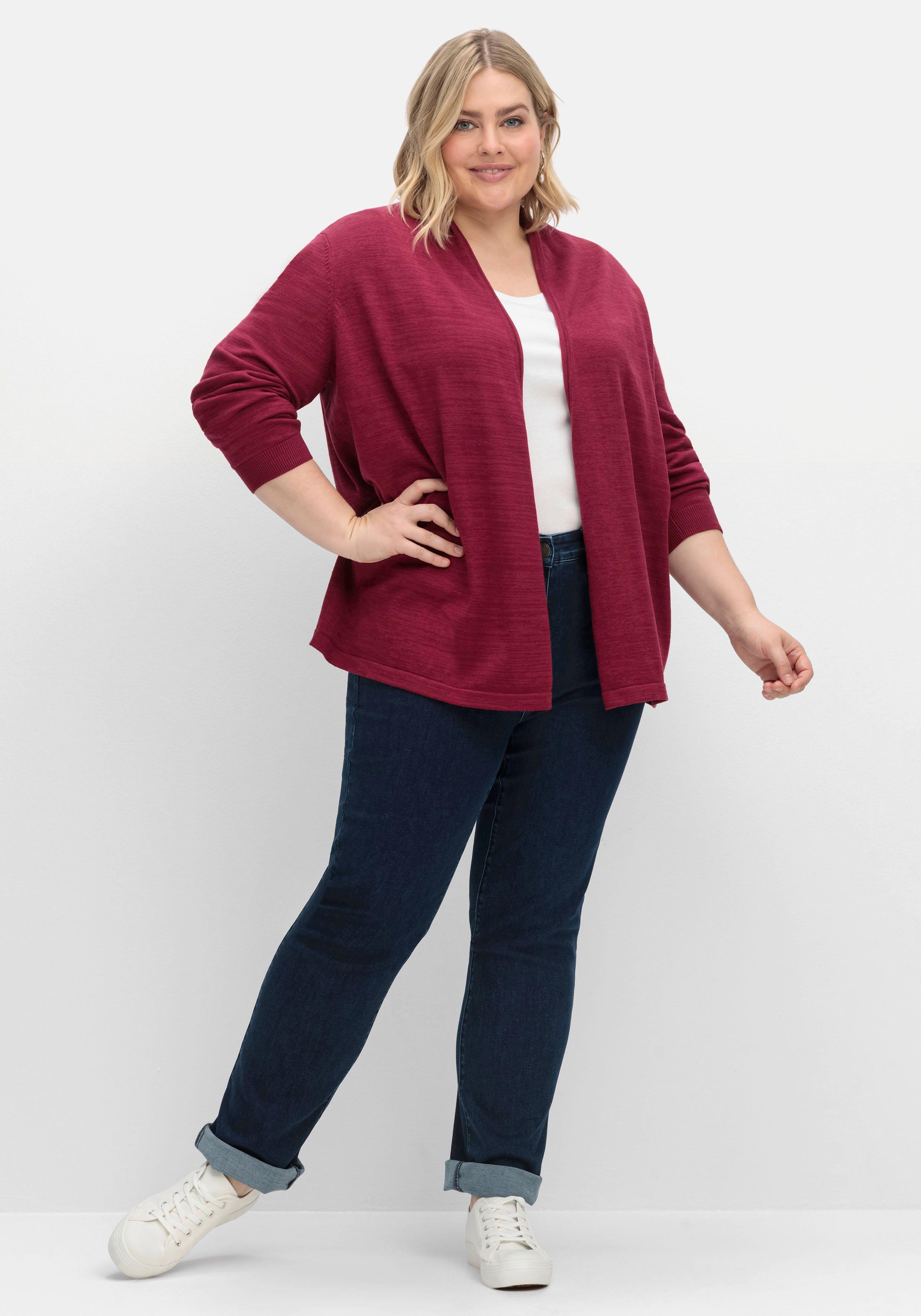 Strickjacke mit schmalem Schalkragen, offene Form