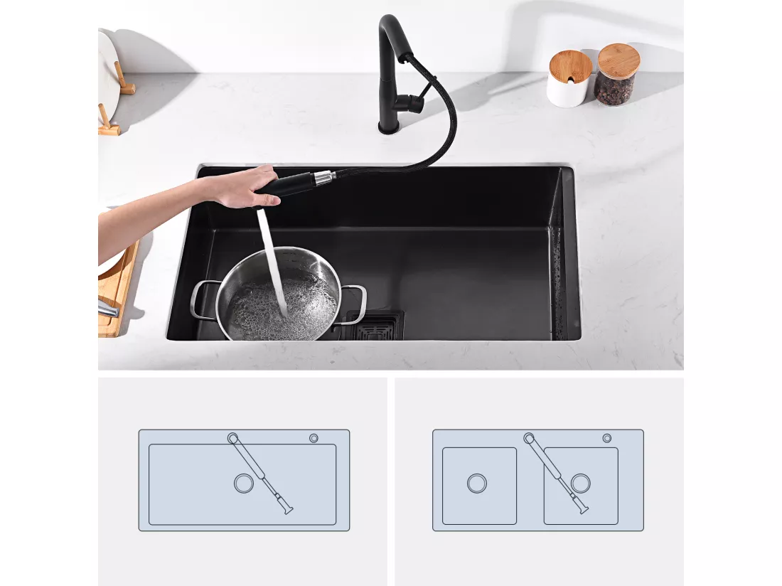 Mitigeur Cuisine Noir avec douchette extractible,Inox,Mélangeur Évier 2 Modes Jets Eau Chaude/Froide,Robinet Télescopique pour Évier à Légumes