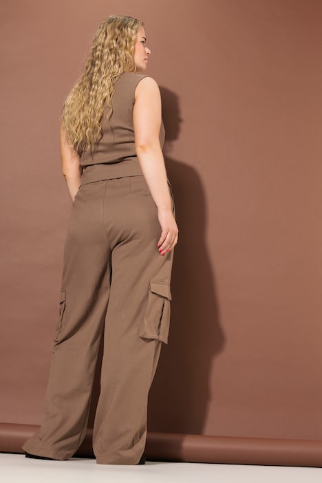 Cargohose, High Waist, Wide Legs, teilelastischer Bund, Cargotaschen
