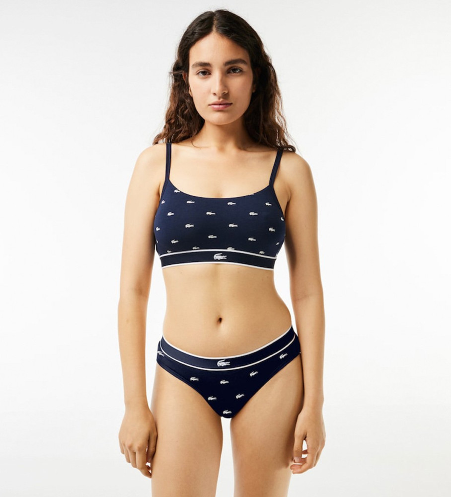 Sutiã esportivo Lacoste em algodão stretch com estampa azul marinho