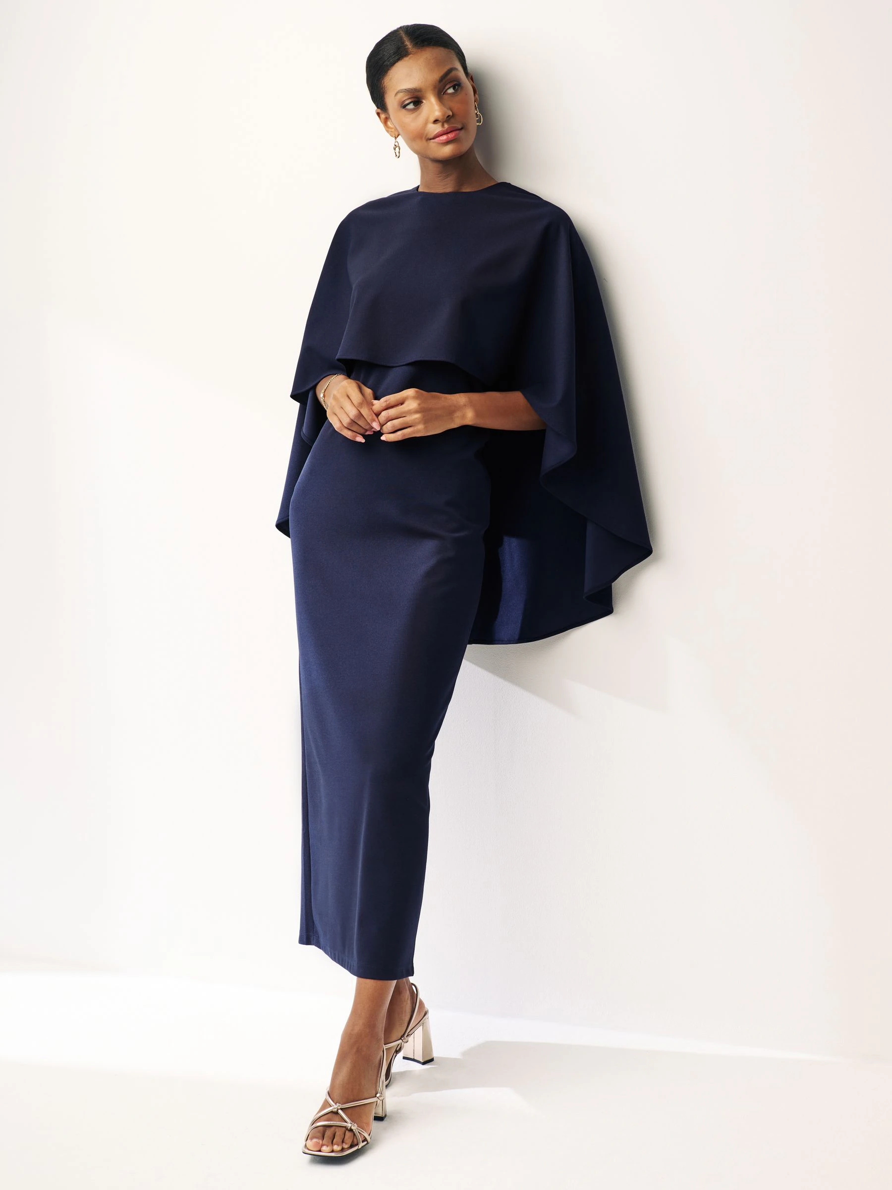 Donkerblauw - Lange jurk met cape