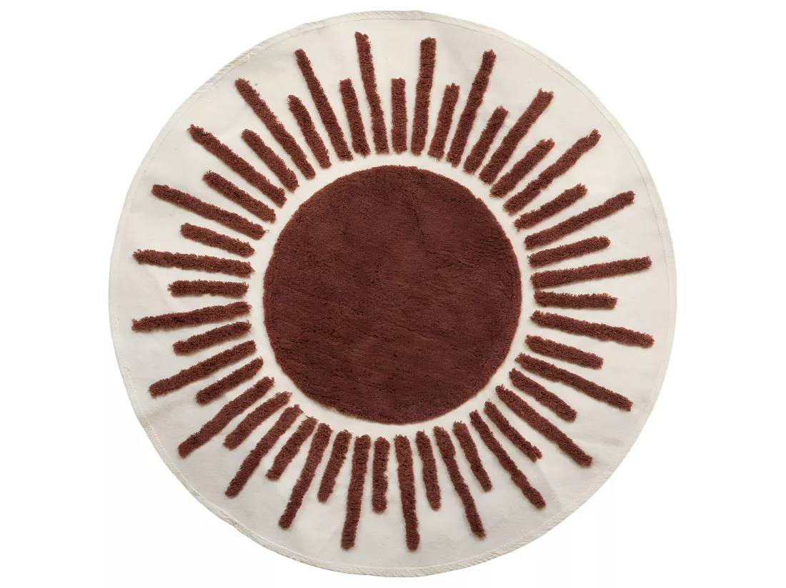 Tapis décoratif Ivoire et Canelle en Coton motifs tuftés D 90 cm