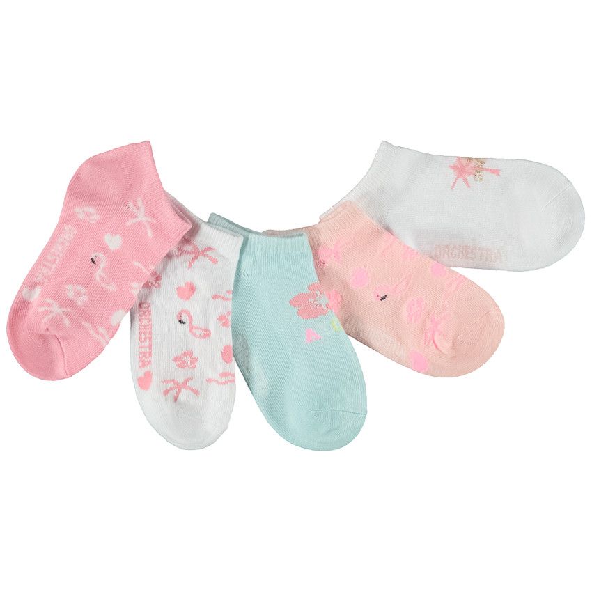 Lot de 5 paires de chaussettes courtes fantaisie pour fille - Rose