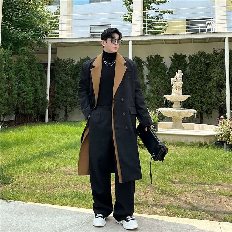 Freehop - Mock Two Piece Double Breasted Trenchcoat