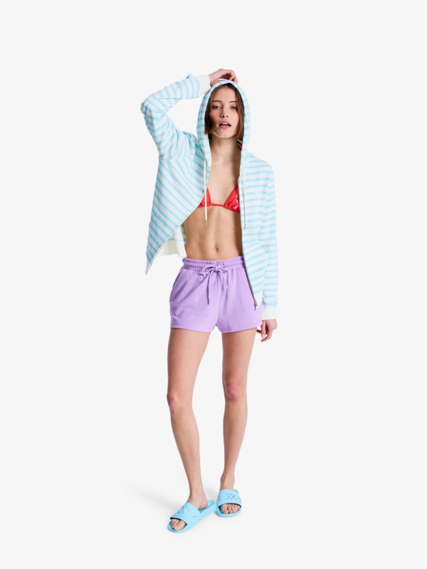 Perfect Stripe Sweat à capuche zippé rayé Bleu Femme