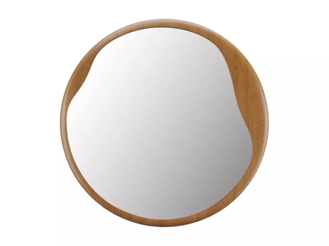 Miroir rond en bois d'hévéa - D. 60 cm - Naturel - FUJIAN