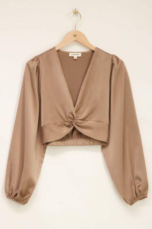 Beige satijnen top met knoop