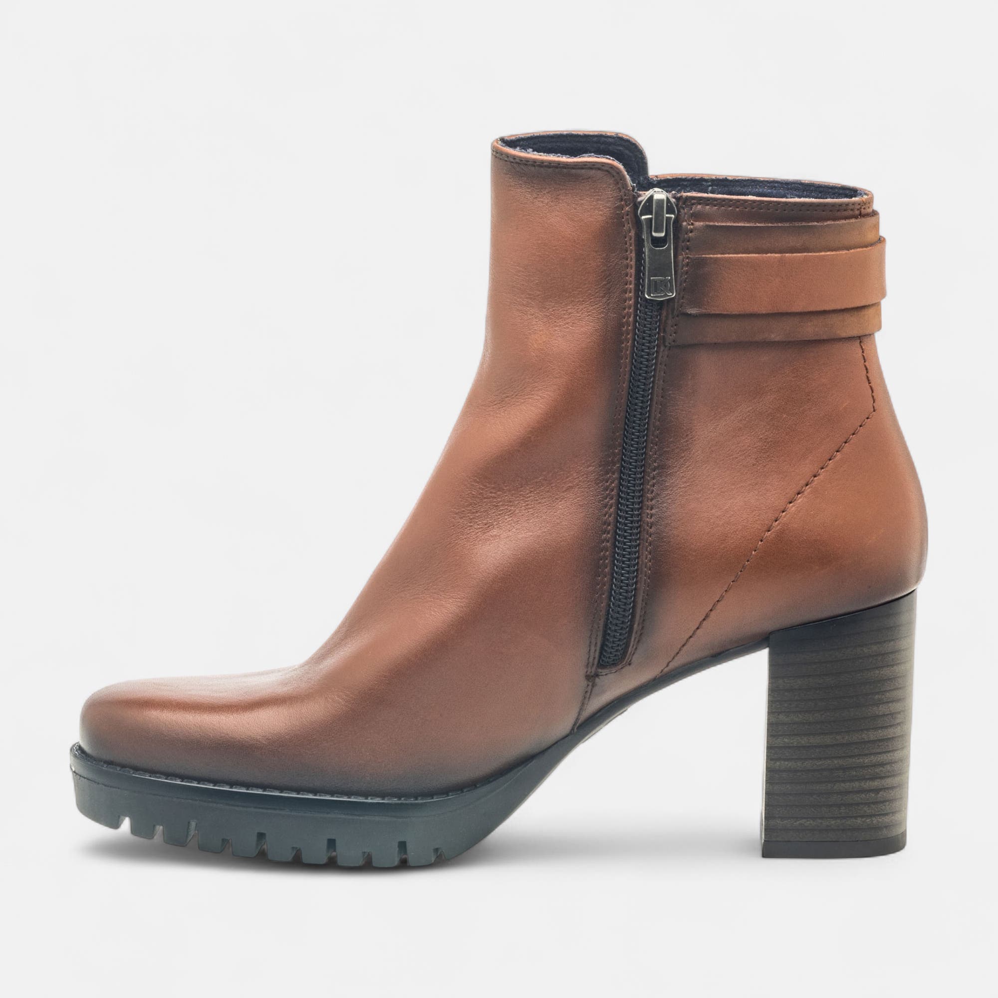 Bottines à talon Femme en cuir cognac