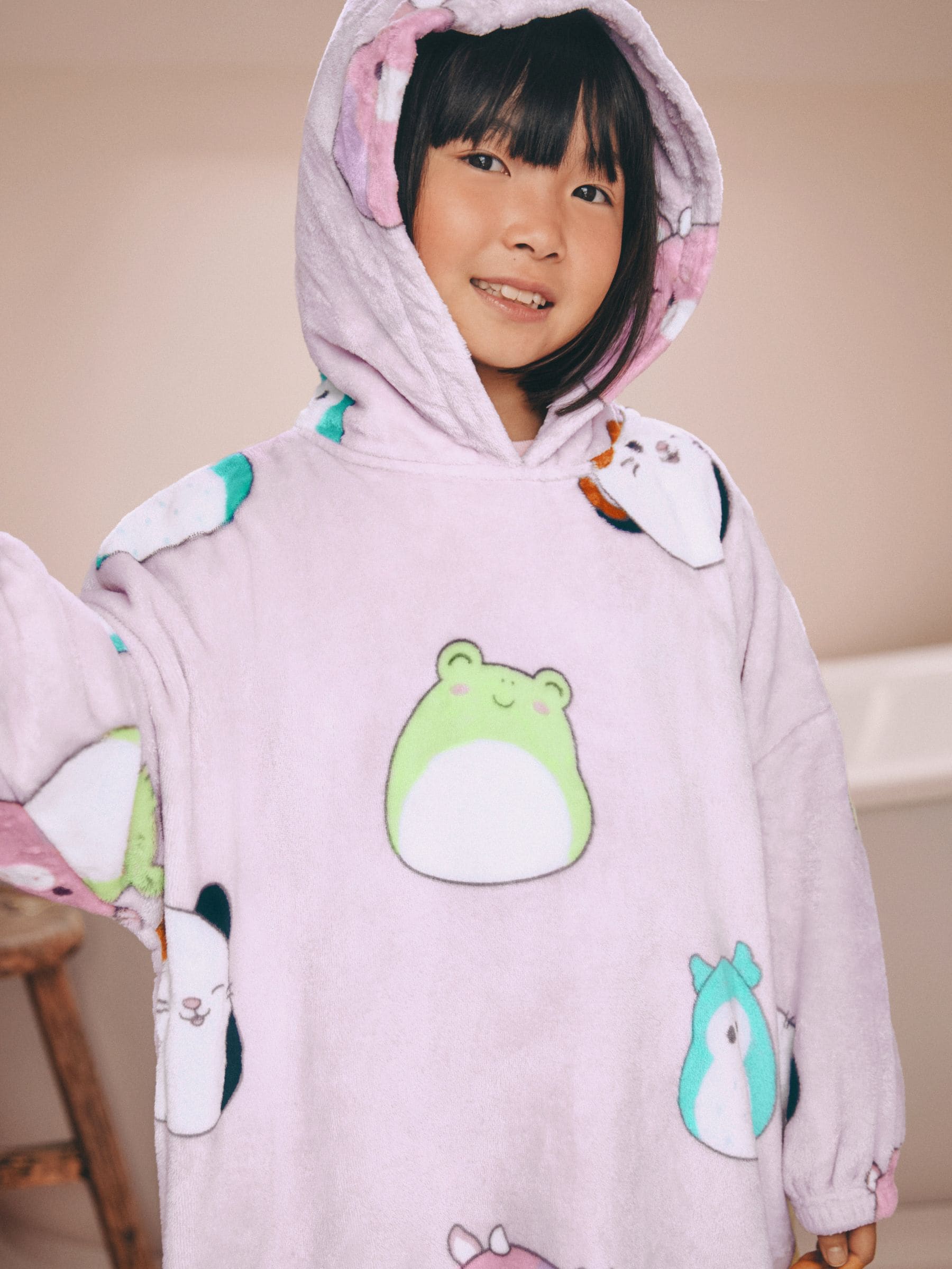 Lila-paars - Squishmallow fleecedeken met capuchon (5-16jr)