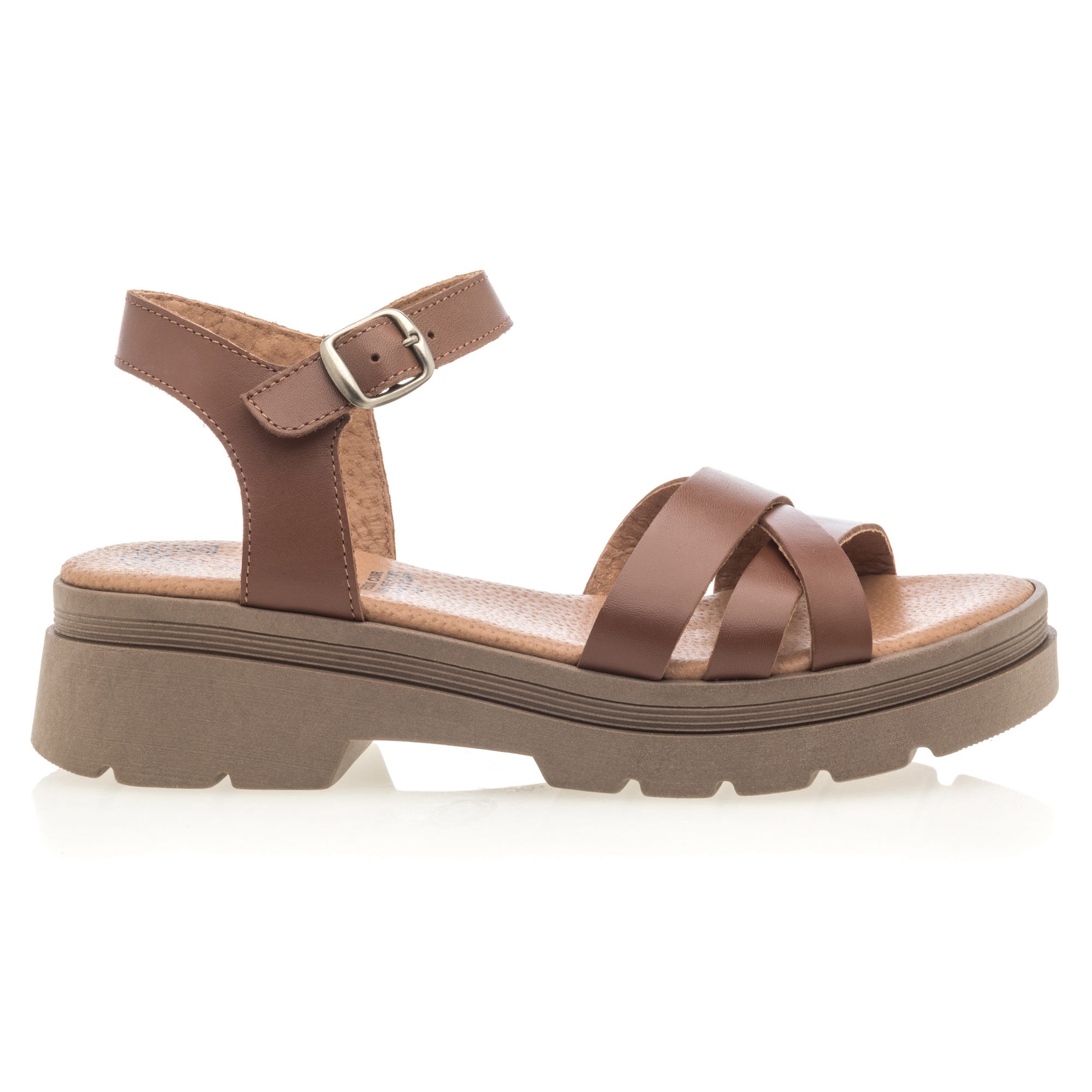 Sandales à talon compensé Femme en cuir cognac