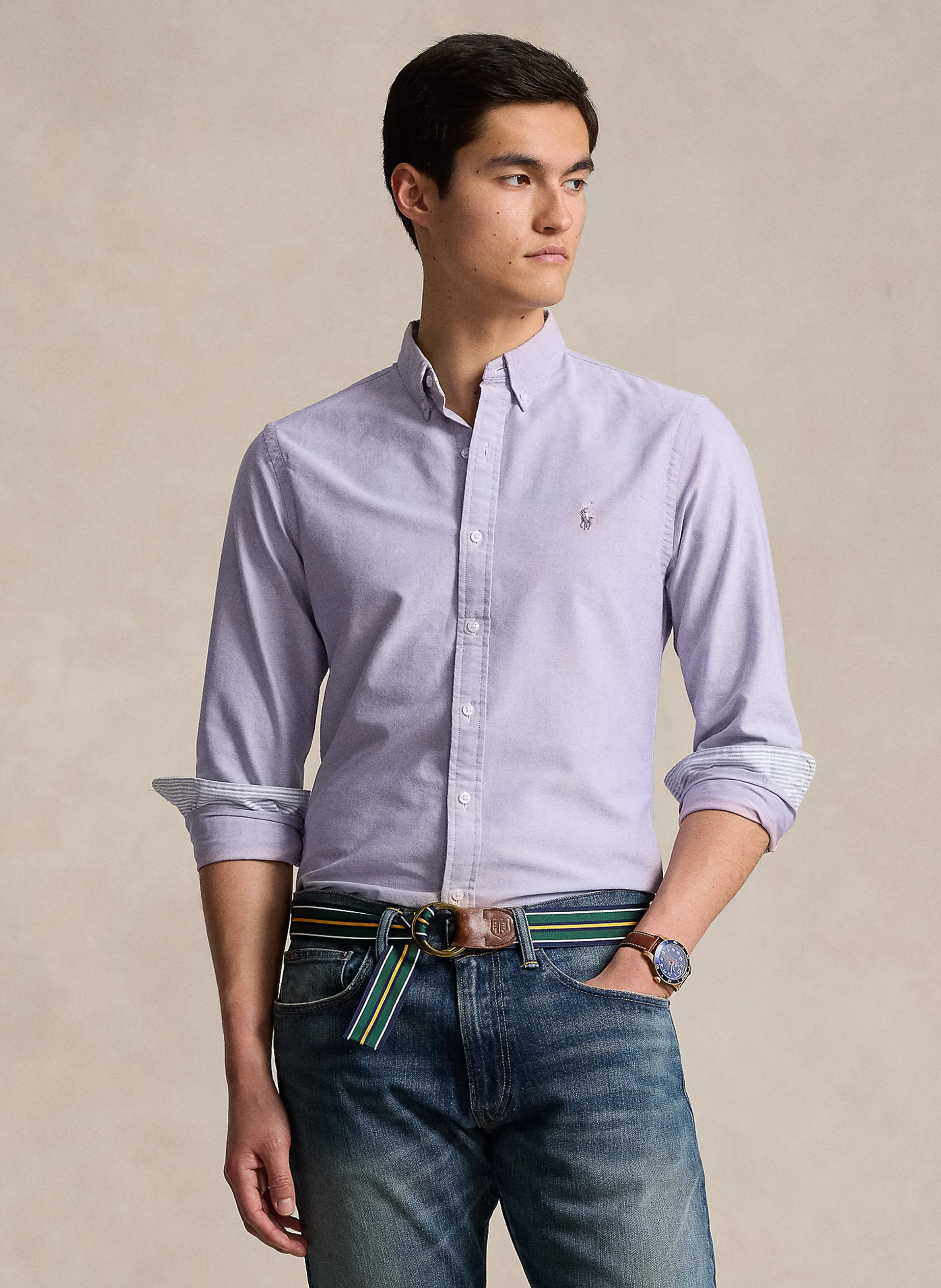 Chemise slim-fit col classique en coton | Violet