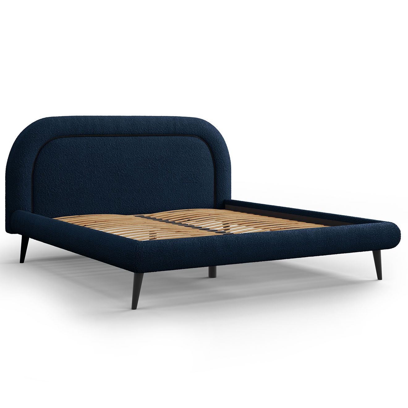 Maison Héritage Cadre avec tête de lit Maia velours bouclé bleu foncé - 180x200 cm