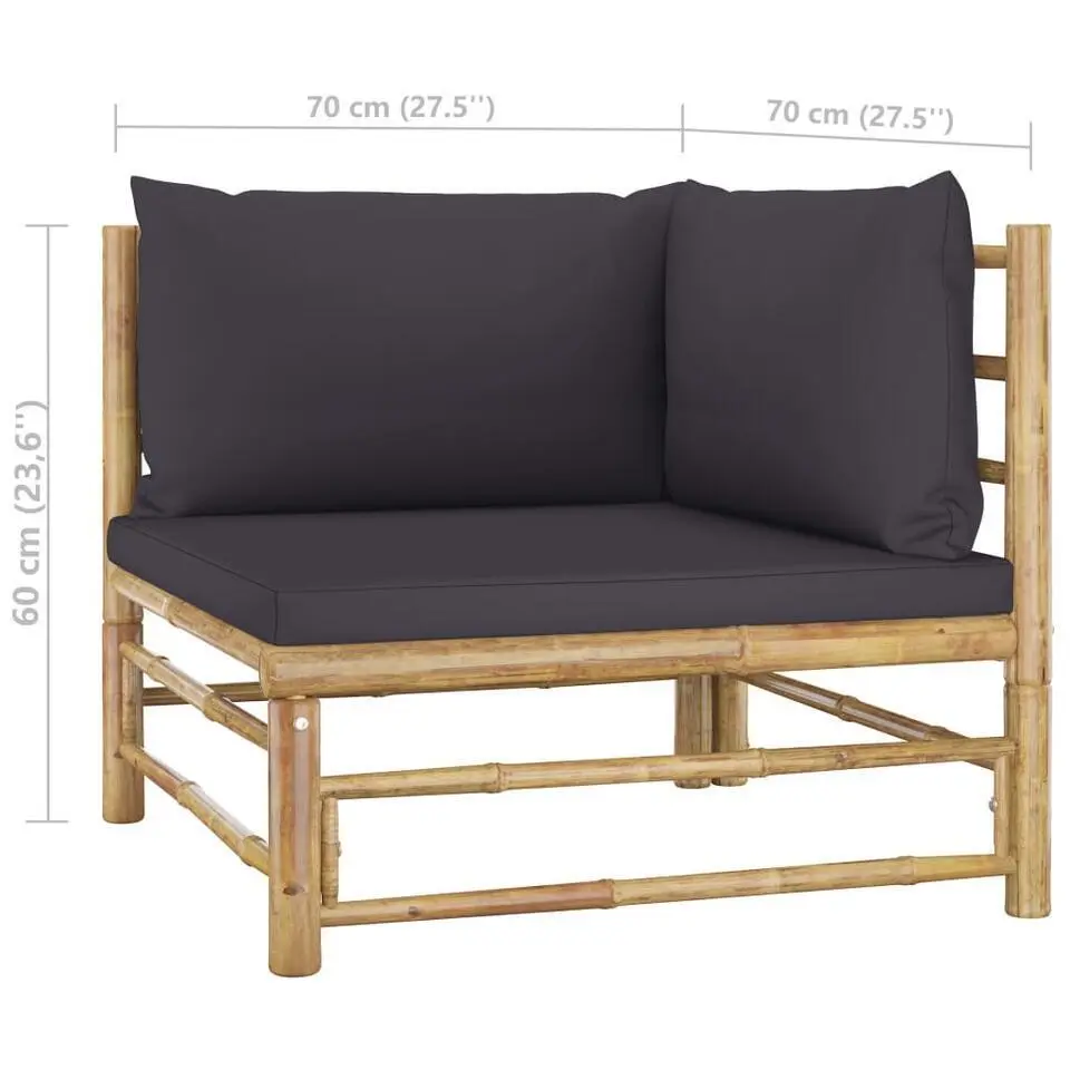 vidaXL - Tuinset - Grijs - Bamboe - 3 stuks - Met kussens