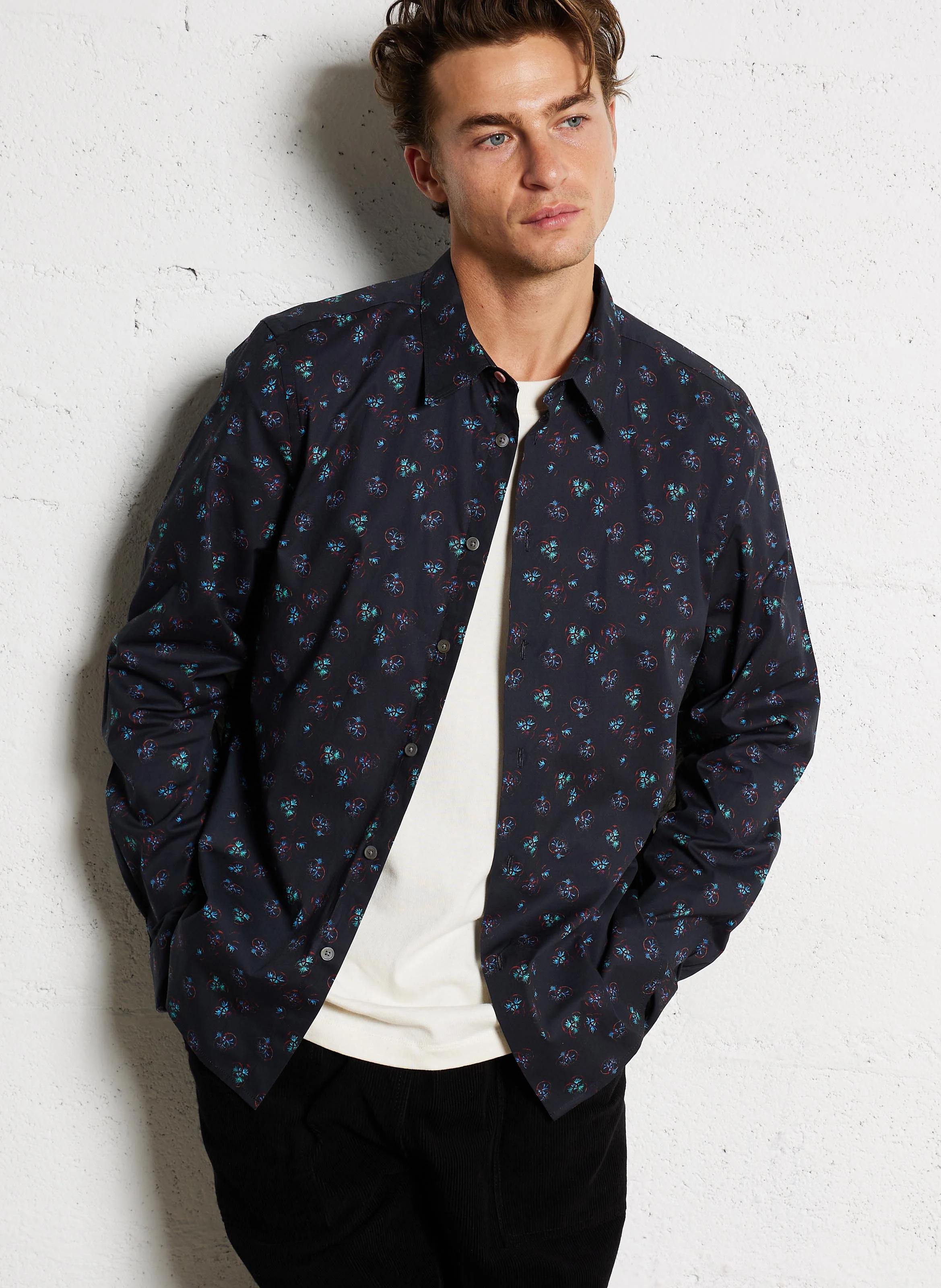 Chemise col classique en coton bio mélangé | Noir