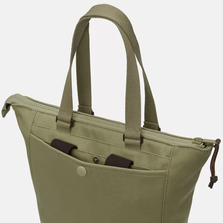 Sac à dos cabas en toile et cuir en vert