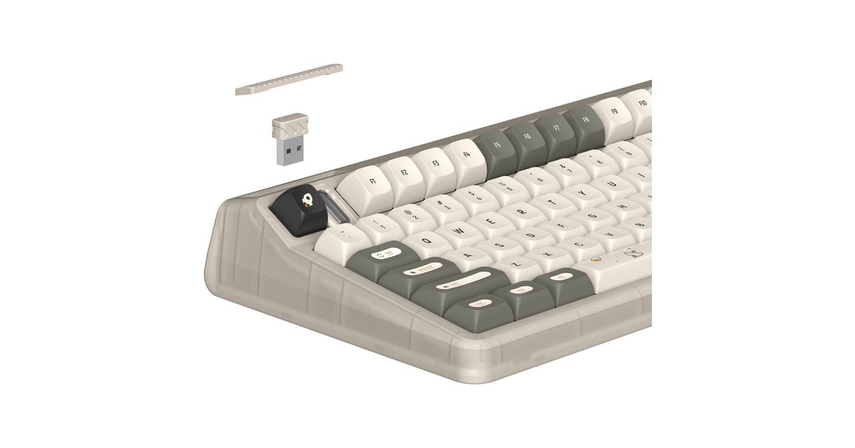 IqunixOG80 Hitchhiker Wireless Mechanical Keyboard, gaming toetsenbord  (Grijs/wit, US lay-out, Cherry MX Silent Red, RGB leds, 80% (TKL), Hot-swappable, PBT, 2.4GHz | Bluetooth 5.1 | USB-C)