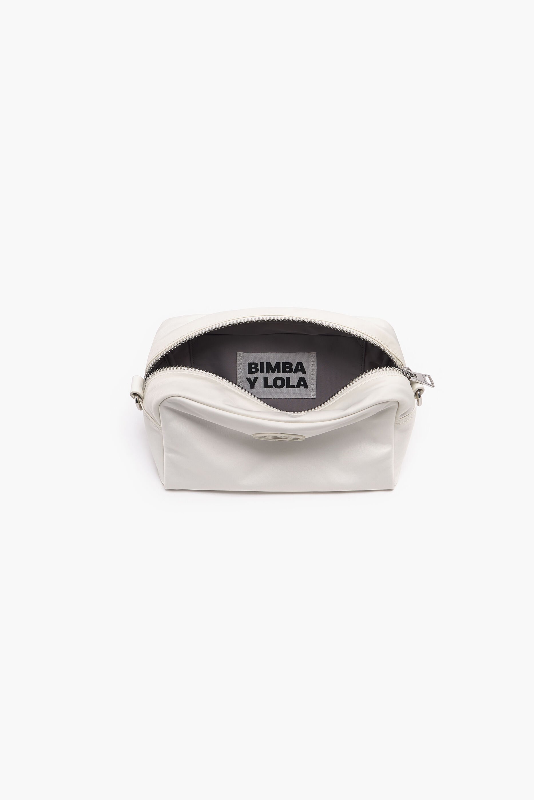 Bolsa de ombro pequena em nylon, cor osso.