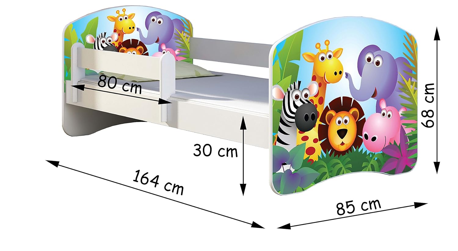Kinderbett Jugendbett mit einer Schublade und Matratze Weiß ACMA II 140 160 180 40 Design (160x80 cm, 15 Sweet Kitty)