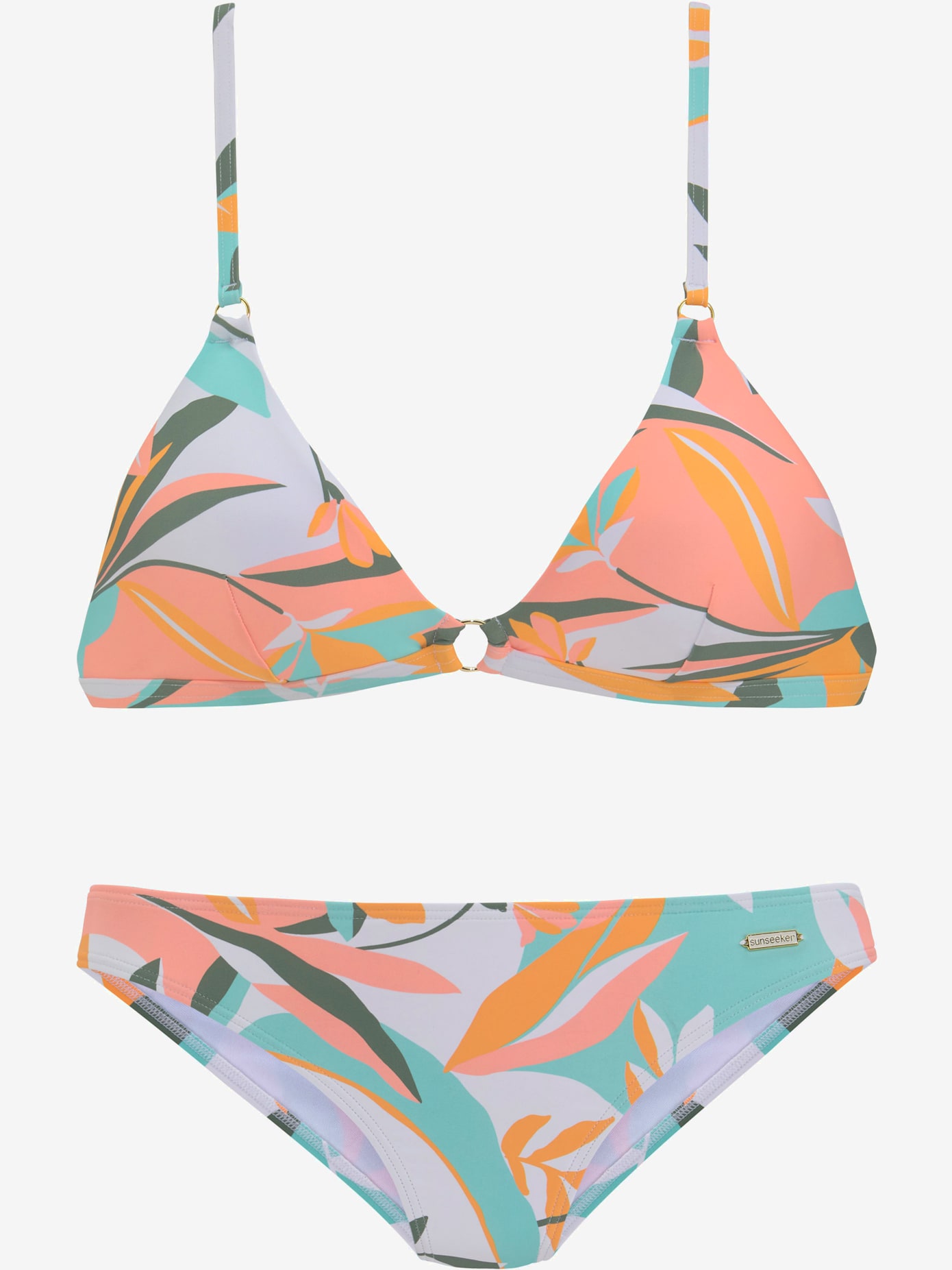 Bikini triangle imprimé feuilles abstrait