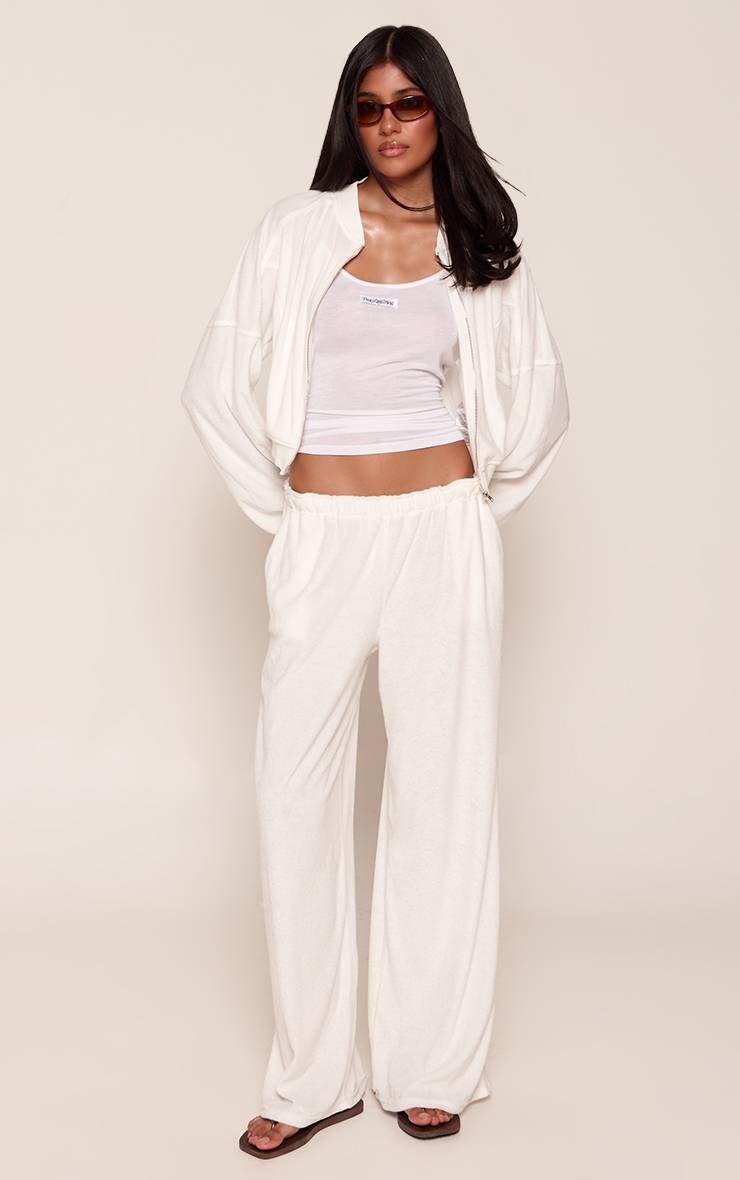 Blanc Veste Bomber En Tissu Éponge