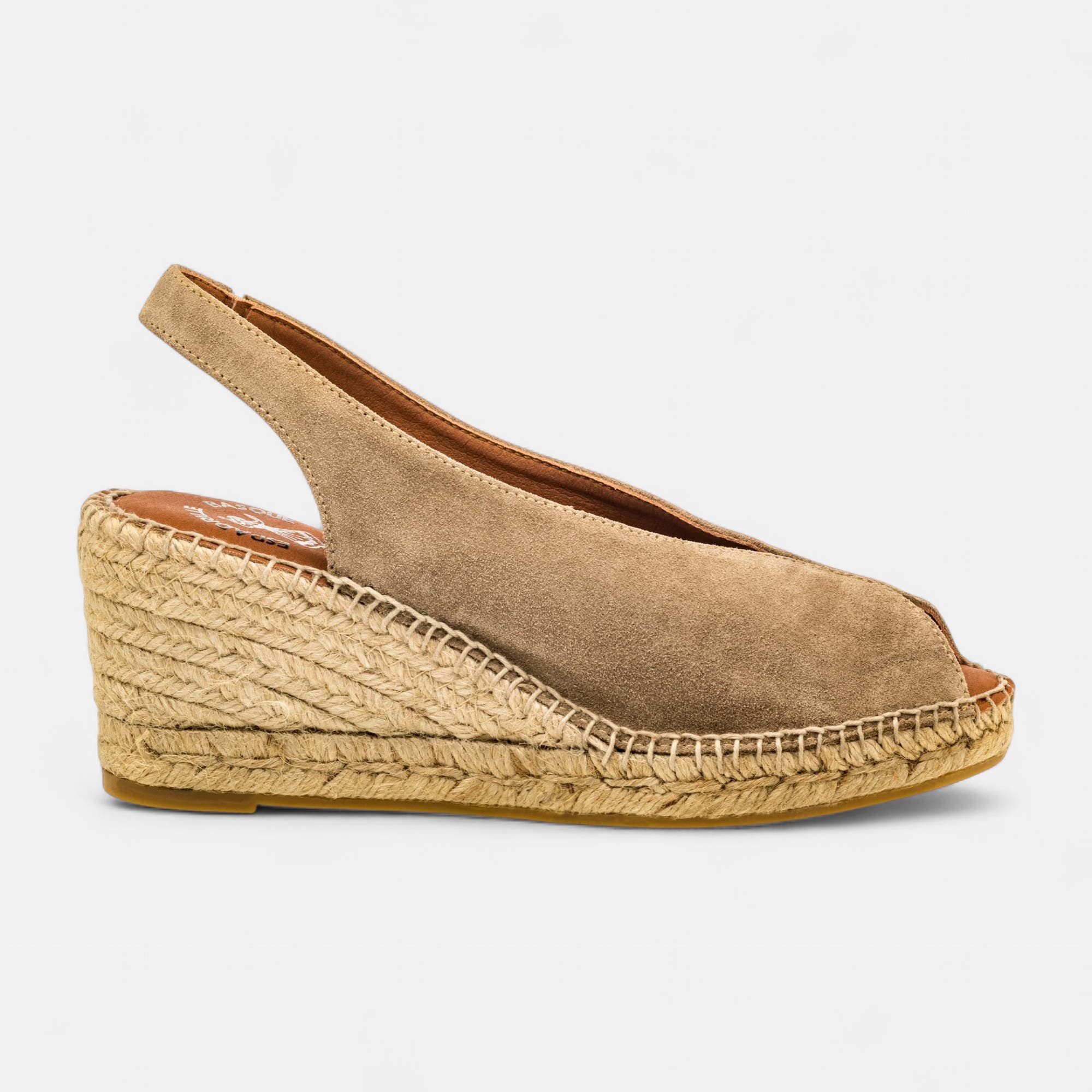 Espadrilles à talon compensé Femme en cuir ecru