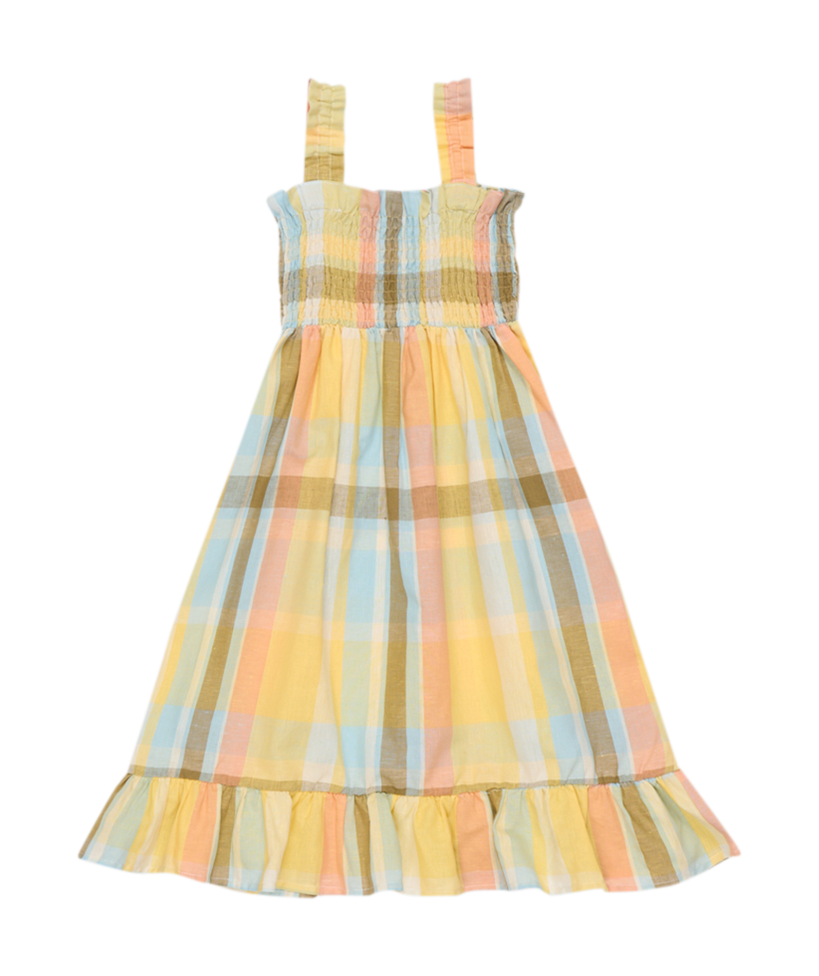 ROBERTA - Robe midi évasée en coton mélangé à carreaux | Multicolore