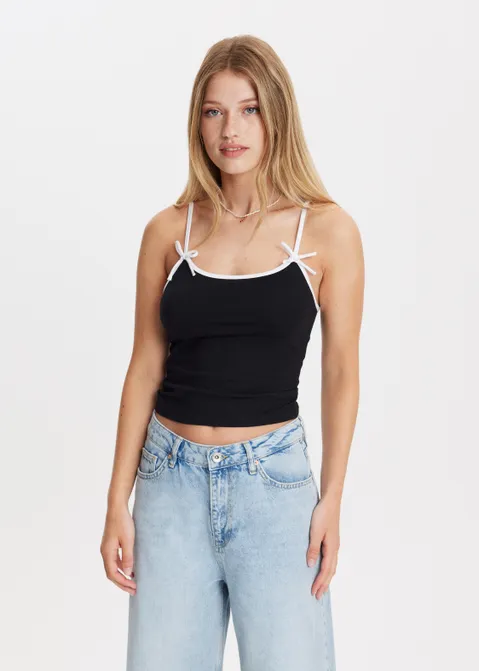 Singlet met strik zwart (ZWART)