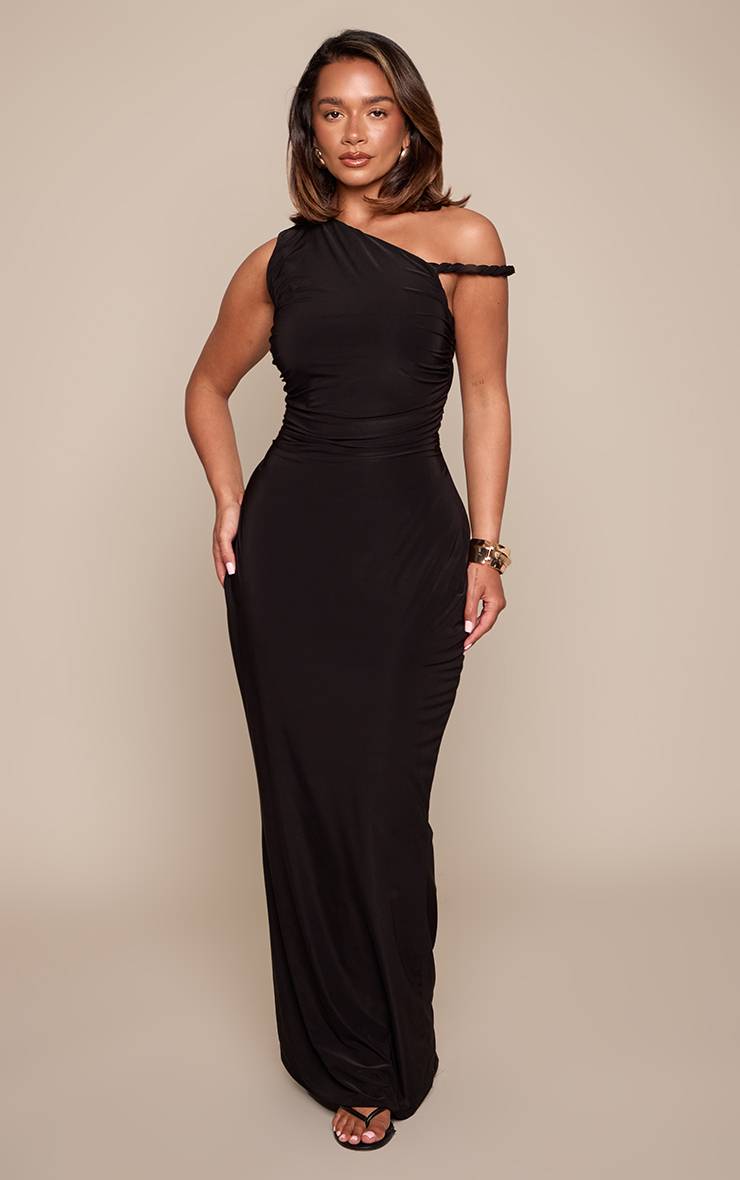 Noir Robe Maxi Moulante Shape À Détail Torsadé
