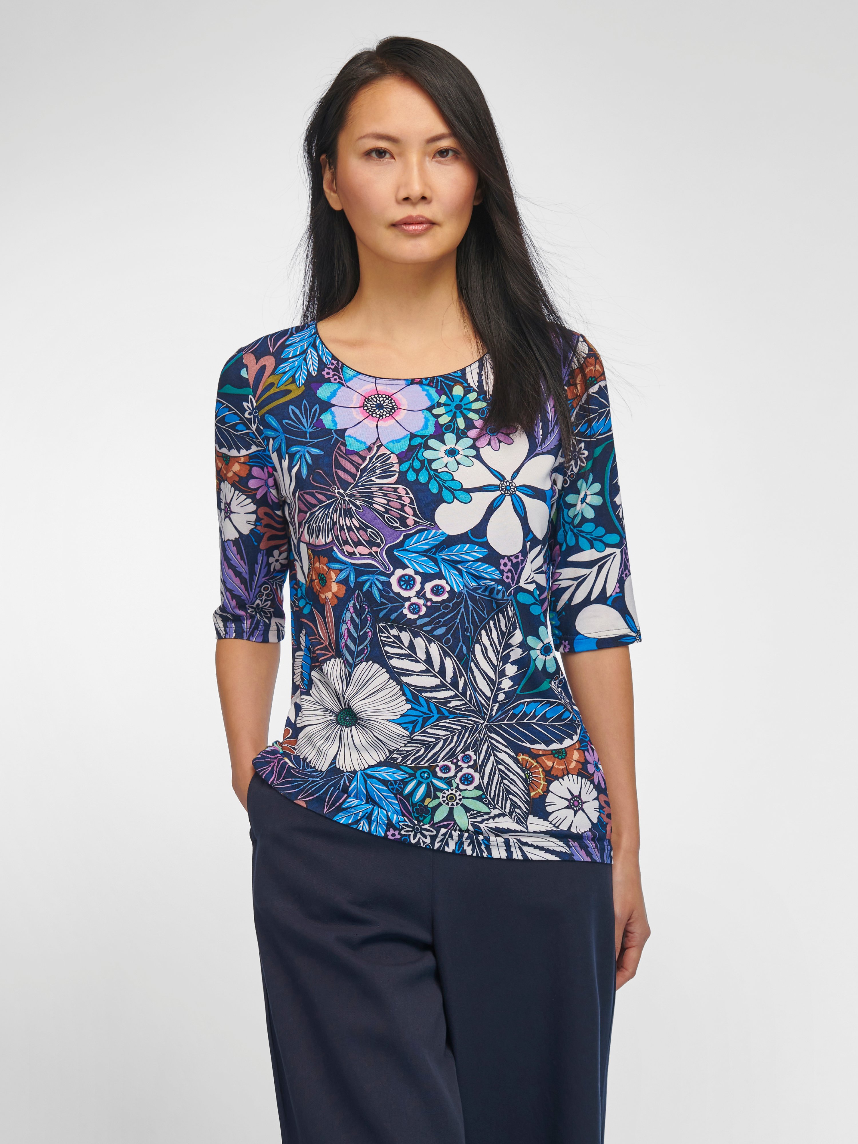 Rundhals-Shirt mit langem 1/2-Arm