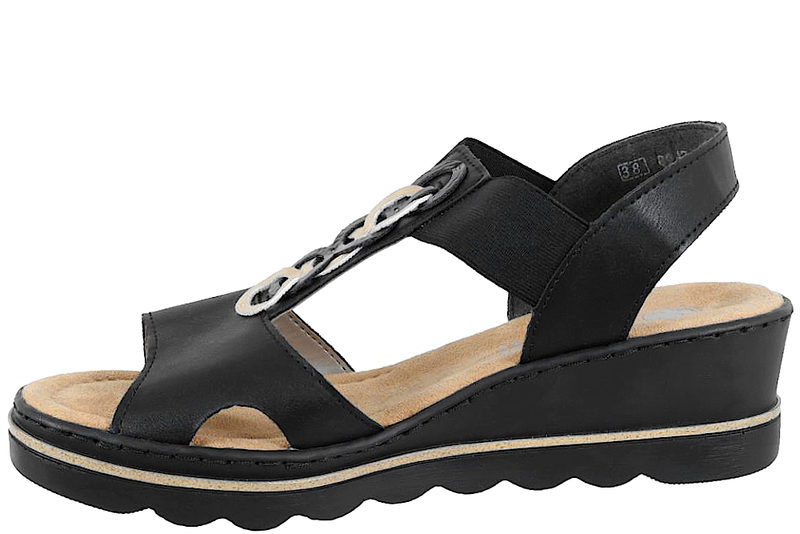 RIEKER SANDAL I SORT PU MED PLATEAUSÅL