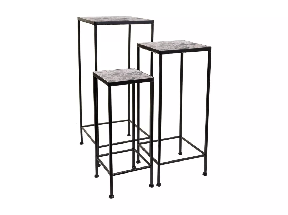 Ensemble de 3 supports de pots de fleurs en métal noir