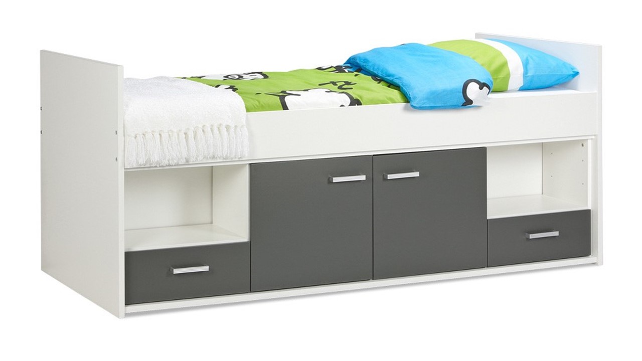 Kajuitbed Jesse hoog wit/donkergrijs