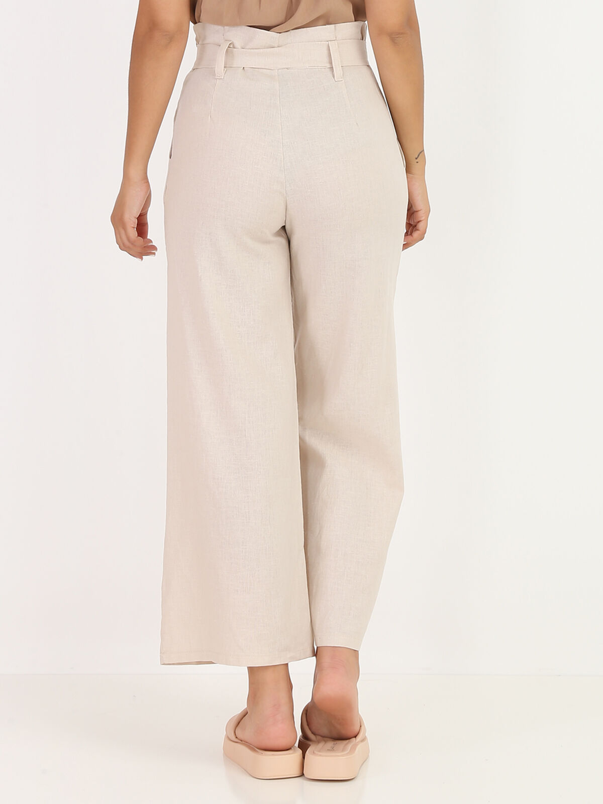 Pantalon large en lin- Beige