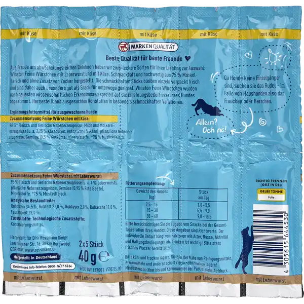 Feine Würstchen 5x mit Käse, 5x mit Leberwurst