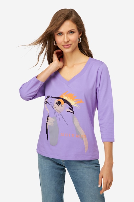 T-Shirt, Robbe, V-Ausschnitt, 3/4-Ärmel, OEKO-TEX